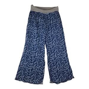 Sundance women's small linen blue print wide leg pants white pattern casual